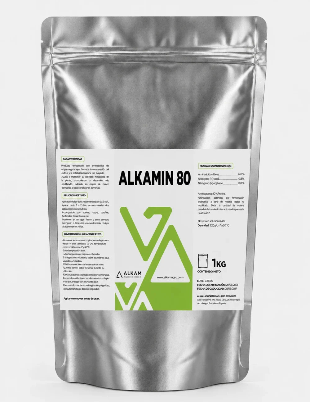 Envase de ALKAMIN 80, gama Bioactivadores de Alkama Agro