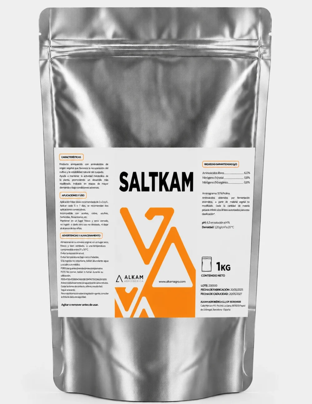 Envase de SALTKAM, gama Mejoradores de suelo de Alkama Agro