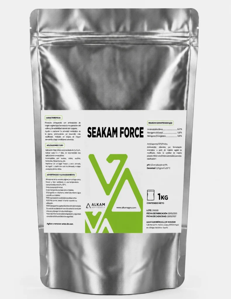 Envase de SEAKAM FORCE, gama Bioactivadores de Alkama Agro